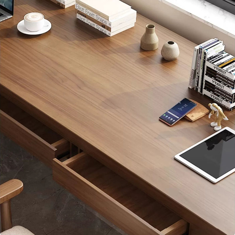 Nut-brown Rectangular Solid Wood desk, 29.53" H x 70.87" W x 23.62" D