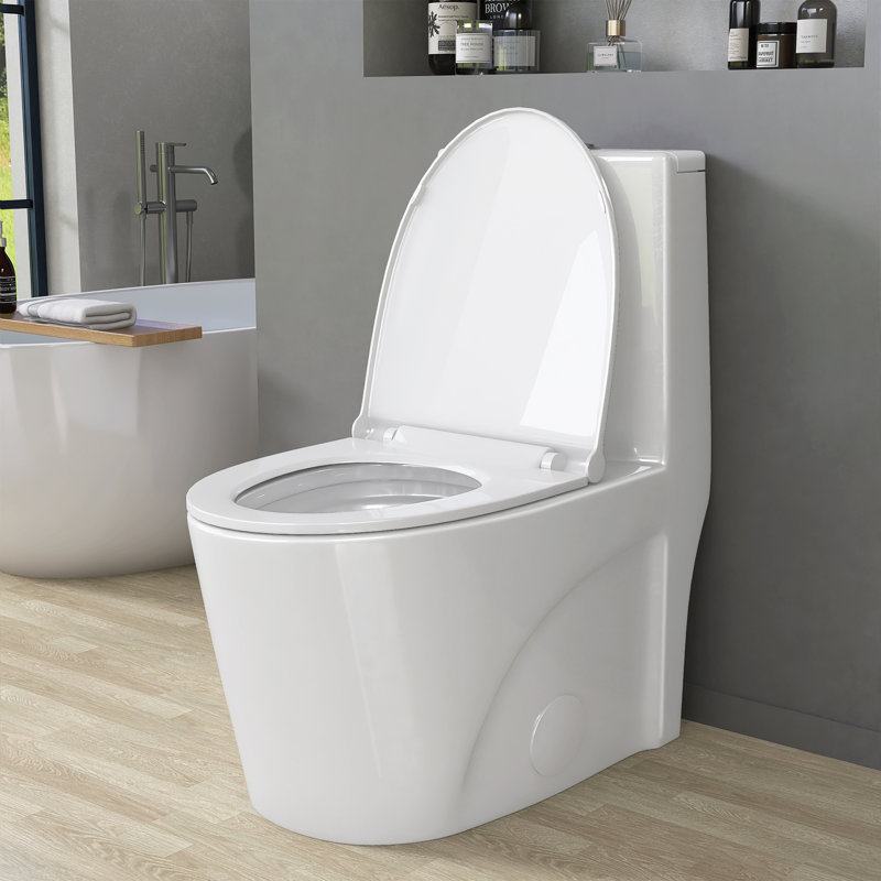 One Piece Toilet With Comfort Height And Soft-Closing Seat, Poweful Dual Flush 1/1.6 GPF,  Standard Toilet For Bathroom, Ceramic Nano-Glazed Surface, Full Skirted