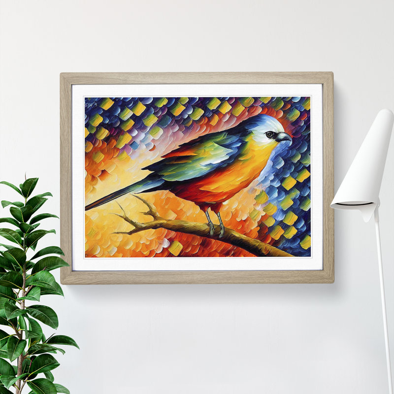 Bird Painting Vol.5 Abstract - Framed Print, 25cm H x 34cm W x 2cm D, Oak
