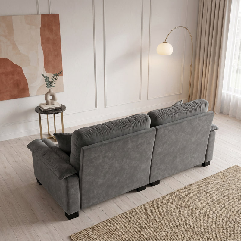 Canapé plissé 94 po à 3 places avec support à ressorts et coussins en mousse haute densité 94 po, Gris