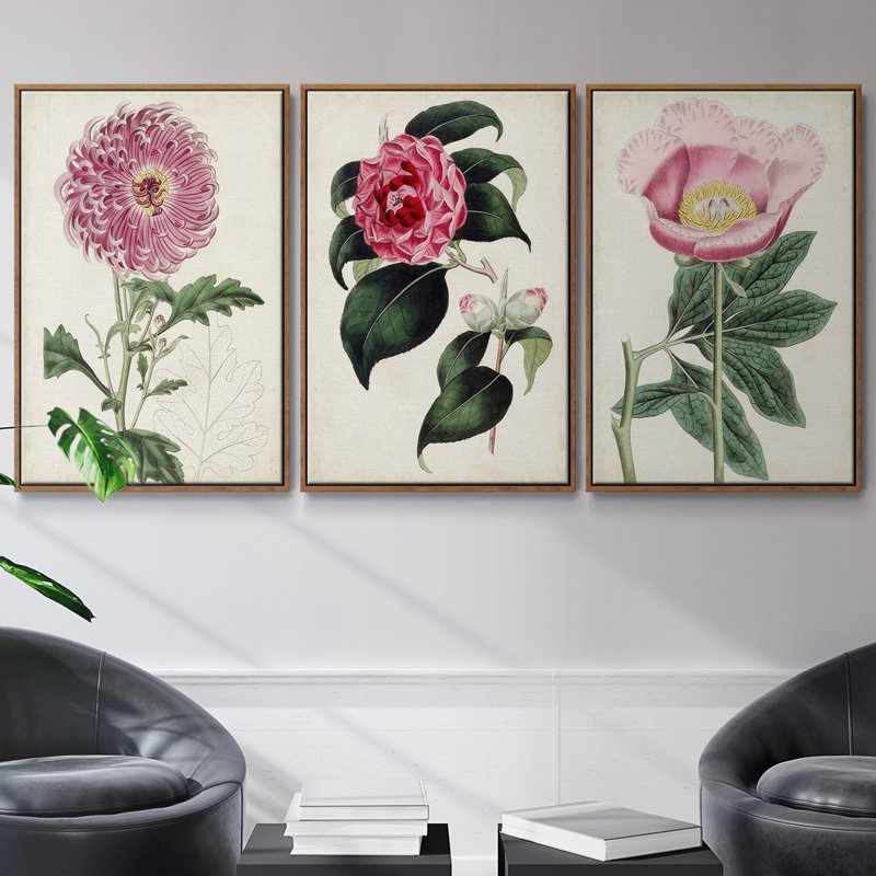 Ensemble de 3 pièces sur toile moyenne, H 27 po x l 54 po x P 2 po, Cadre noyer