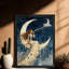 Art mural noir inspiré de la lune, femme encadrée, décorations célestes bohémiennes mystiques-1841917528