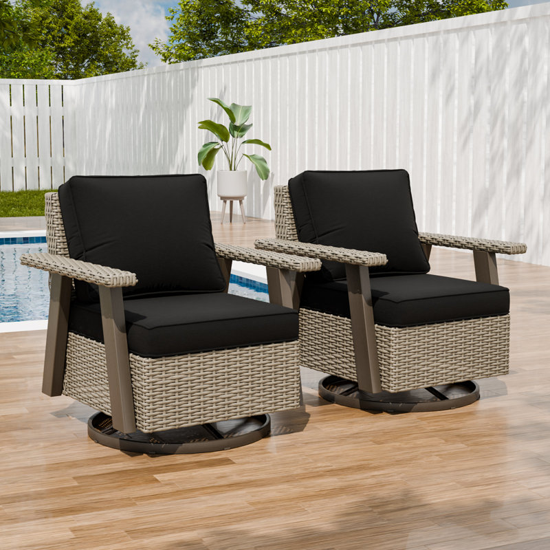 Ensemble de chaises d'extérieur pivotantes en osier avec coussins de 5 pouces, Noir