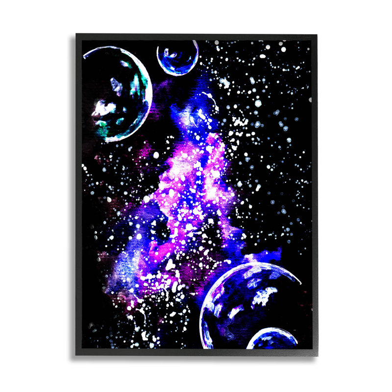 " Bold Purple Galaxy Nebula " by Sebastian Grafmann Painting Print, 14" H x 11" W x 1.5" D, Black Framed