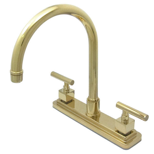 Kingston Brass Claremont Two-Handle 8" Centerset Kitchen Faucet, Polished Brass, Without Side Spray