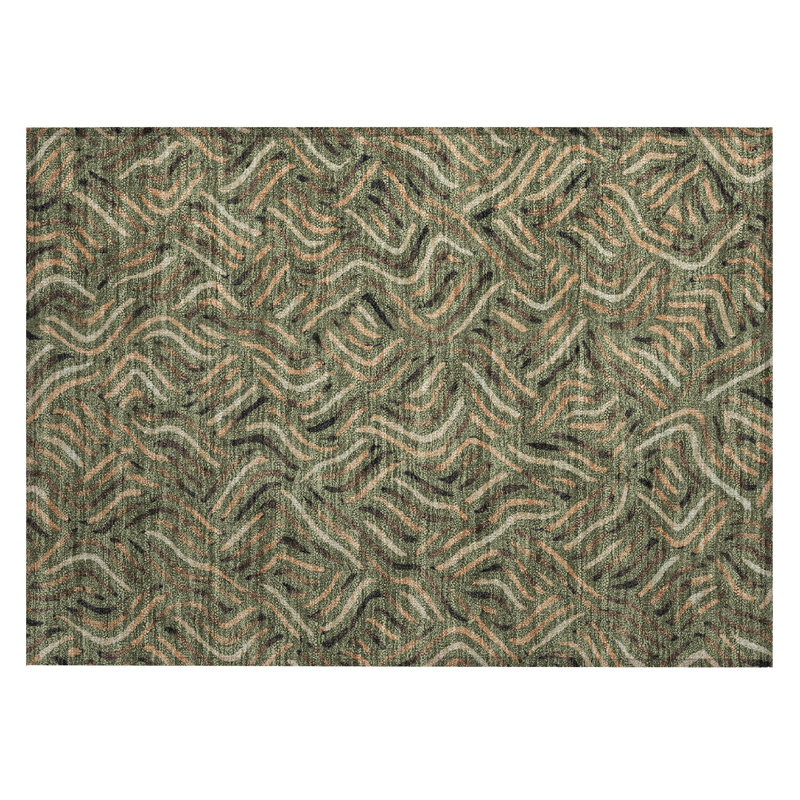 Machine Washable Indoor/Outdoor Chantille ACN2474 Abstract Rug, 1'8" x 2'6", Olive