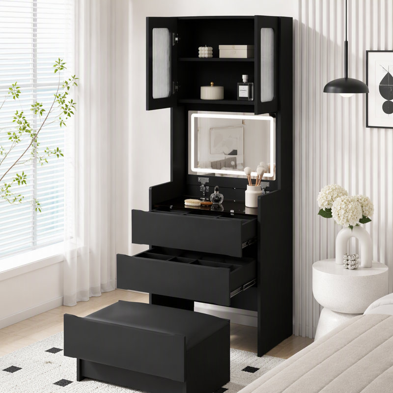 Vanity with Mirror and Seat, Noir