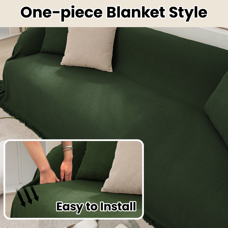 Pet-Friendly Waterproof Couch Cover with Tassel, Green 71"x 150", Green, 149.6" W x 70.86" D