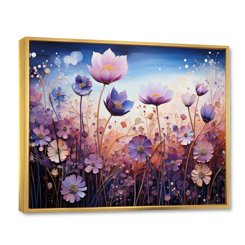 «Purple Mystical Blooms VI», reproduction d'art sur toile, H 12 po x l 20 po x P 1 po, Cadre flottant doré