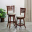 Tabouret pivotant à dossier et à lattes de 24 po de hauteur comptoir, finition cerisier, siège en tissu beige-111680721-111680723