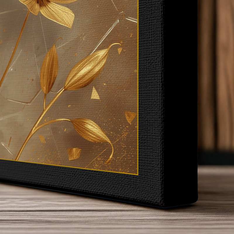 Golden Starflowers Botanical - Wrapped Canvas, 24x16 - 61.0 x 40.6 cm, Black Border