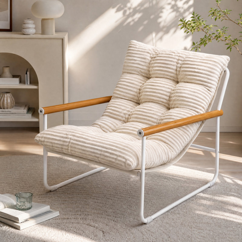 Chaise d'appoint moderne, fauteuil de salon confortable avec structure en métal, Lin bleu foncé