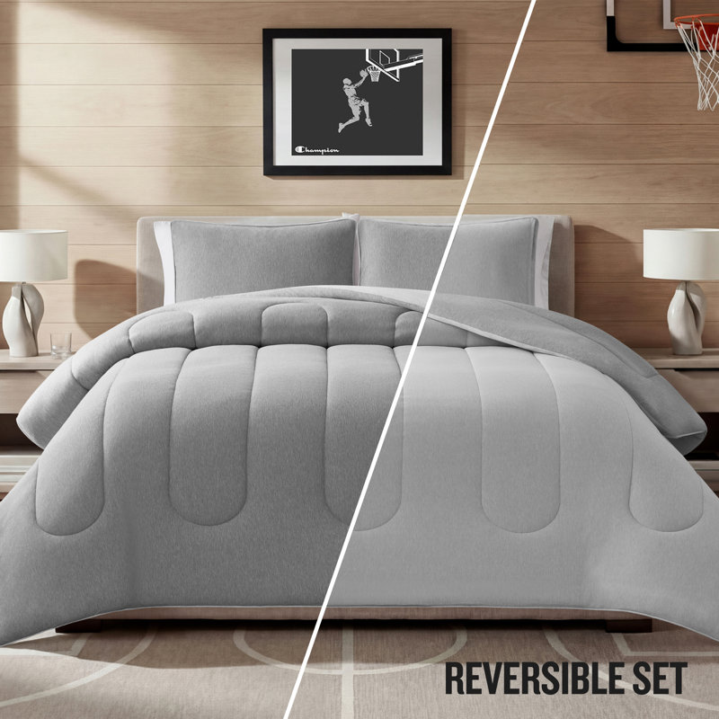 Champion Premium Reversible Solid Jersey Comforter Sets, Twin/Twin XL, Dark Gray / Light Gray