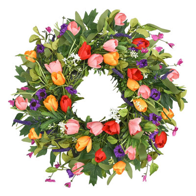 22-24 Inch Spring Easter Wreath with Colorful Tulip Lavender Eucalyptus for Front Door Indoor Outdoor Farmhouse Wedding Home Decor