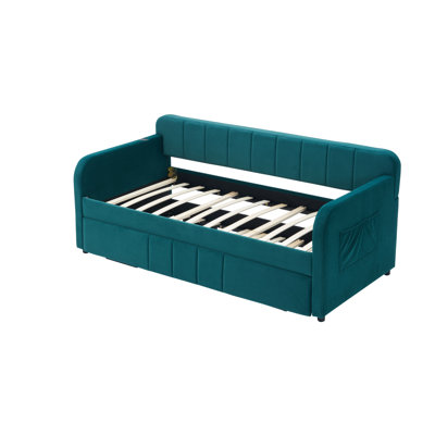 Velvet Upholstered Storage Daybed with Trundle,Side Pocket by Latitude Run