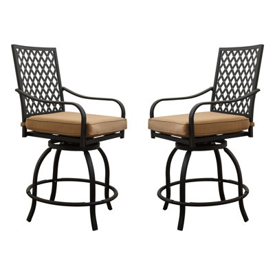 360 Tabourets de bar extérieurs pivotants - Kaki pour terrasse de jardin Balcon de jardin bistro et siège rembourré 2 pièces Chaises pivotantes dans le jardin, le balcon, la cour arrière, rotation d'utilisation, coussin moelleux, matériau