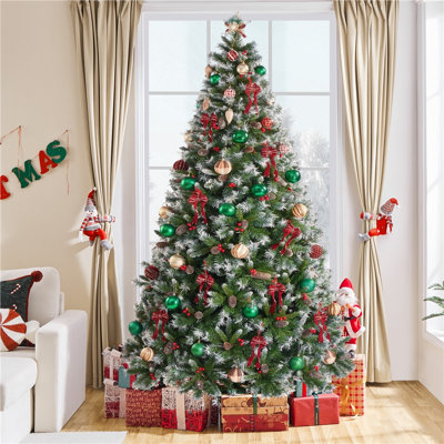 Frosted Artificial Christmas Tree with Pinecones Berries and Metal Stand