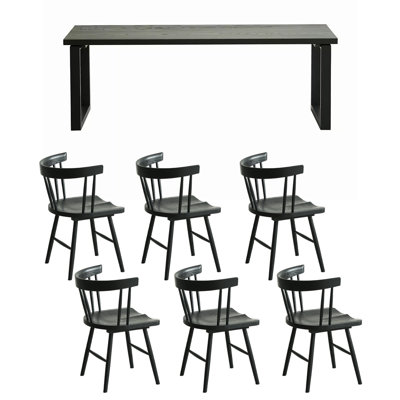 Ensemble de table de salle à manger simple en bois de frêne massif noir