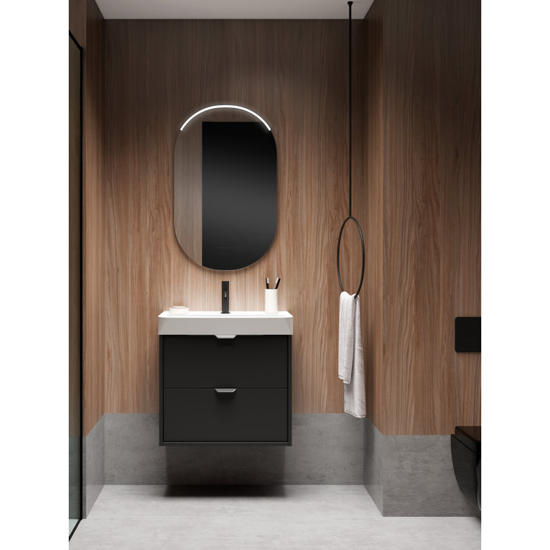 Meuble-lavabo mural 24 po avec lavabo, Chrome, Naturel