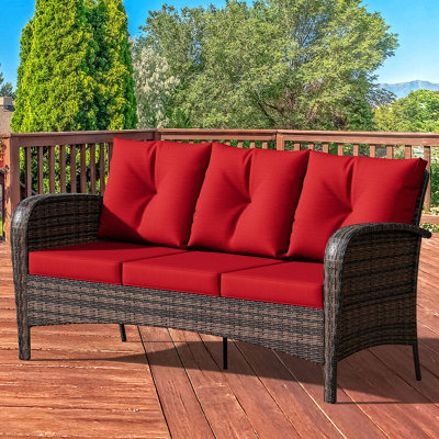 3-person Patio Rattan Sofa With Wide Armrests
