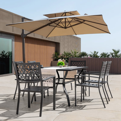 Outdoor 7-Piece Dining Set, Iron Finish, Black