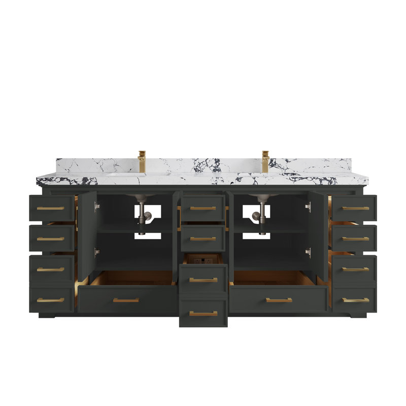 Meuble-lavabo double avec plateau Charlotte 84, Viola nuit