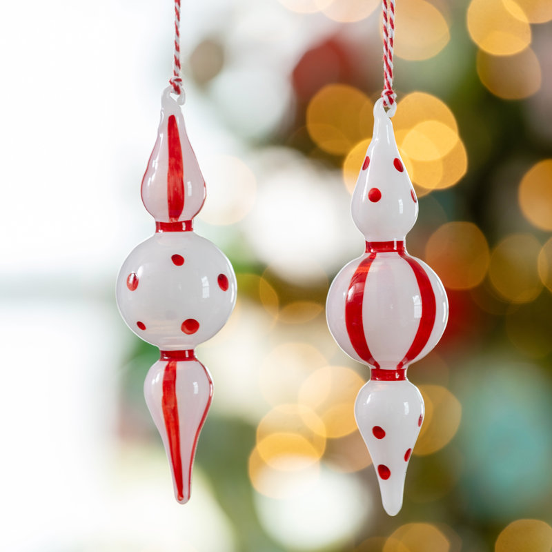 Ornement en verre soufflé à motif à pois, 2 styles variés