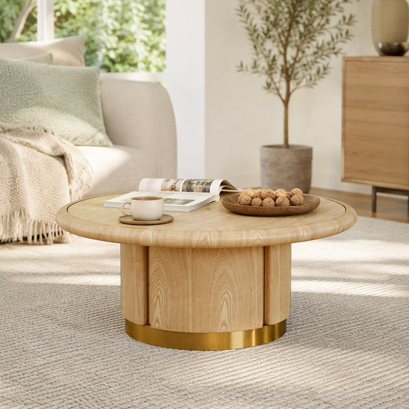 Table basse ronde 35,43 "avec base cylindrique, Chêne