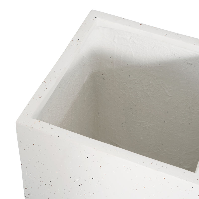 20''H Magnesium Oxide Handmade Rectangle Planter Box, White, 13.1"Wx13.1"D, No Assembly, Drainage Hole With Plug, Backyard Haven White Addition