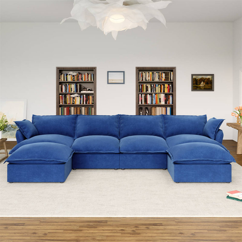 Janerica 6-seater Upholstered Sofa & Chaise, Modular Sectional Sofa Couch Cloud Sofa for Living Room Bedroom