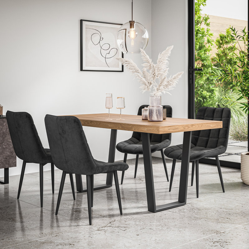 Wapella Dining Set, Oak/Black/Black, Table, 4 Chairs