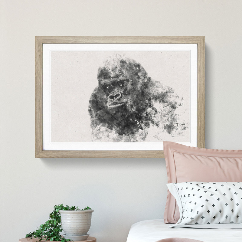 A Silverback Gorilla Watercolour - Single Picture Frame Print on MDF, 62cm H x 87cm W x 2cm D, Oak Framed