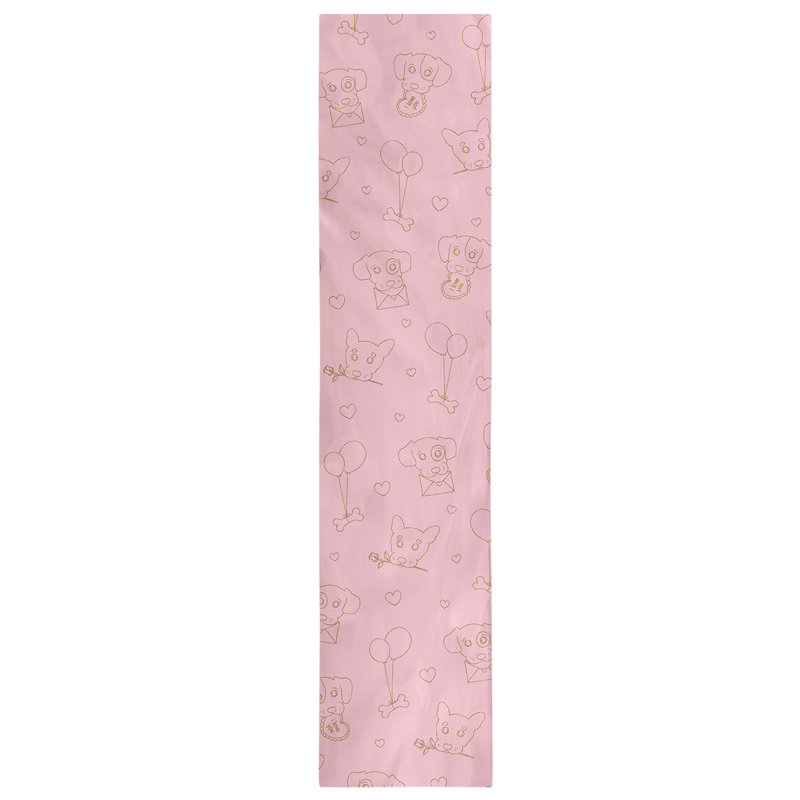 Chemin de table à la fête des chiens saint-valentin hol, L 90 po x l 16 po, Rose pâle / doré, Mélange de coton