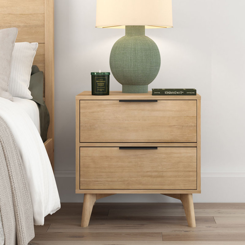 Haven 2 Drawer Nightstand, Blonde with Black Handle, Blonde