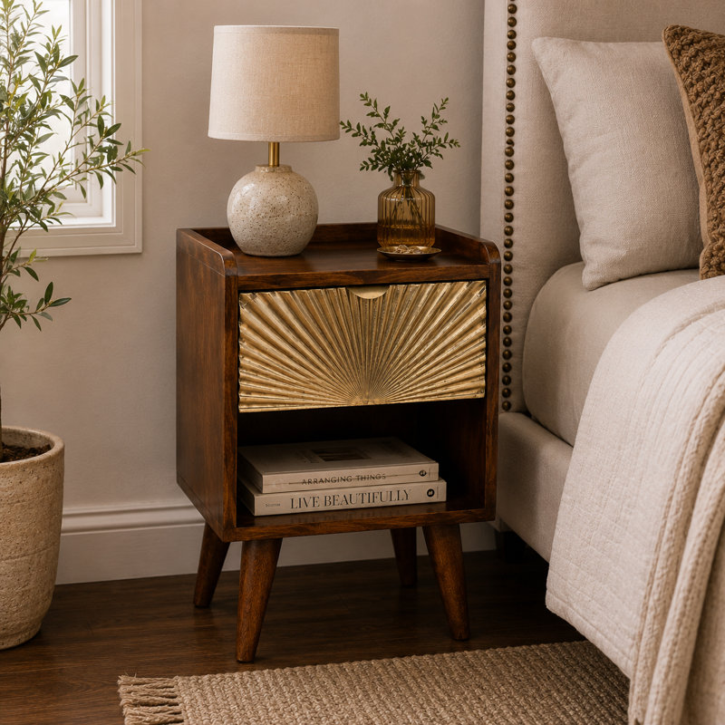 Arredondo 30cm W Solid Wood Bedside Table