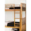 Lit superposé simple au-dessus de chêne avec conception transitionnelle, structure en bois massif, rangement sous le lit et finition réversible, unité avec porte coulissante et joint