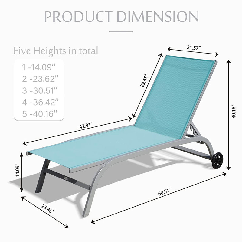 Outdoor Pool Lounge Chairs - 5 Adjustable Positions, Wheels For Easy Movement, Stylish Patio, Beach  Lake Blue 2 Outside Extra-Wide & Long Seats, Position , All Weather Use, Navy Blue,