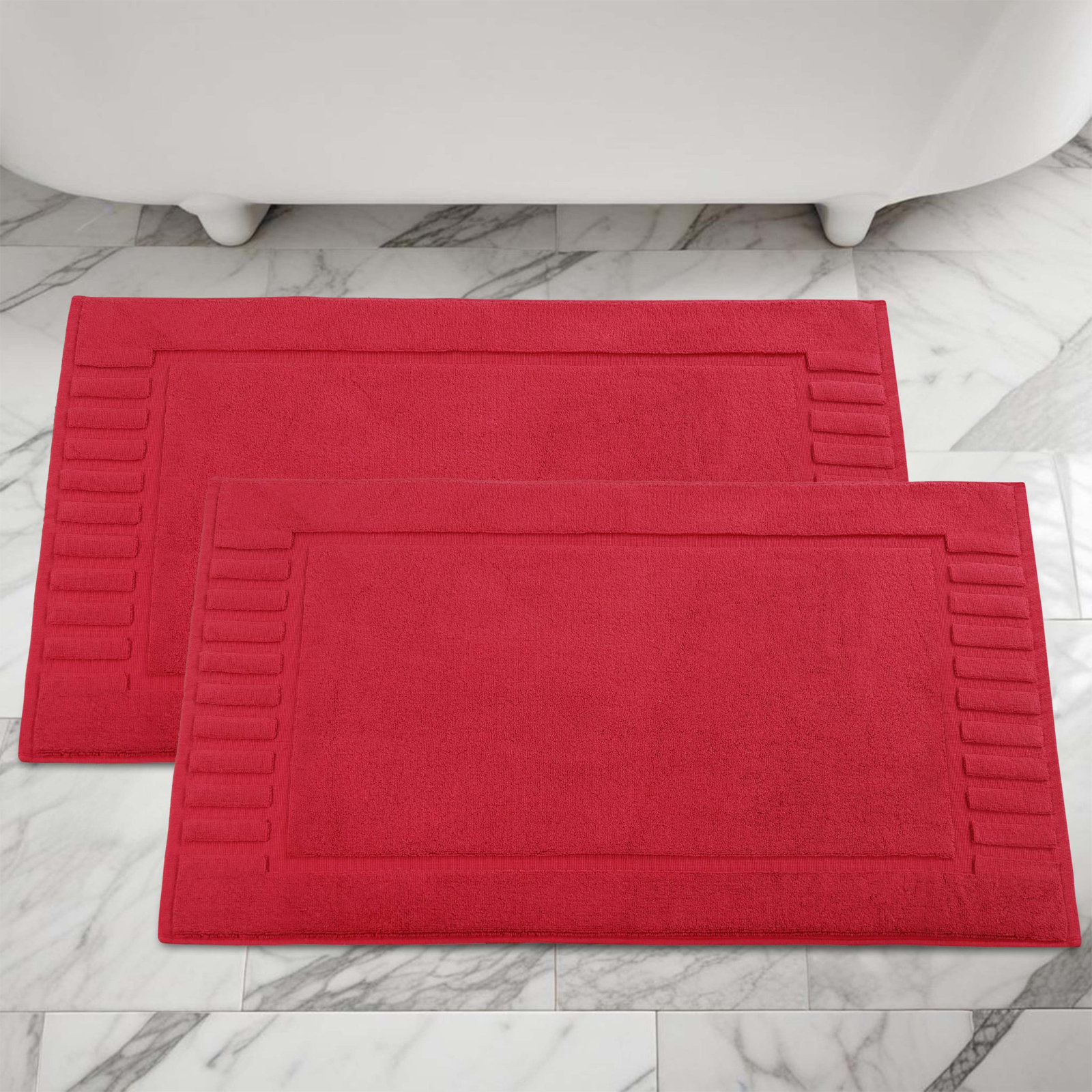 Pardue Cotton Bath Mat, Cranberry, Geometric