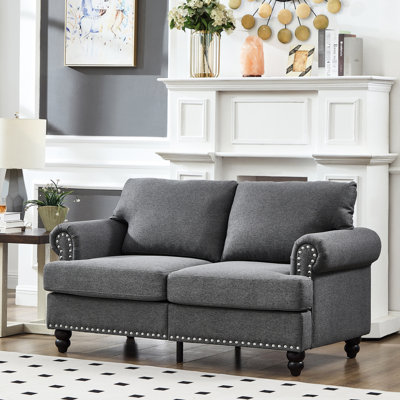 59.5", American Classic Design, , Grey , Round Armrest, Solid Wood Frame, Legs, Spring Pocket And Foam Seat Cushion, Removable Washable Cushion Covers, Storage Comfortable Stylish, Upholstered,
