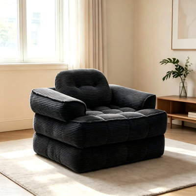 2-in-1 Boneless Corduroy Foldable Sofa Bed with Pillows and Armrests – Portable Convertible Sleeper Sofa for Any Room,Black