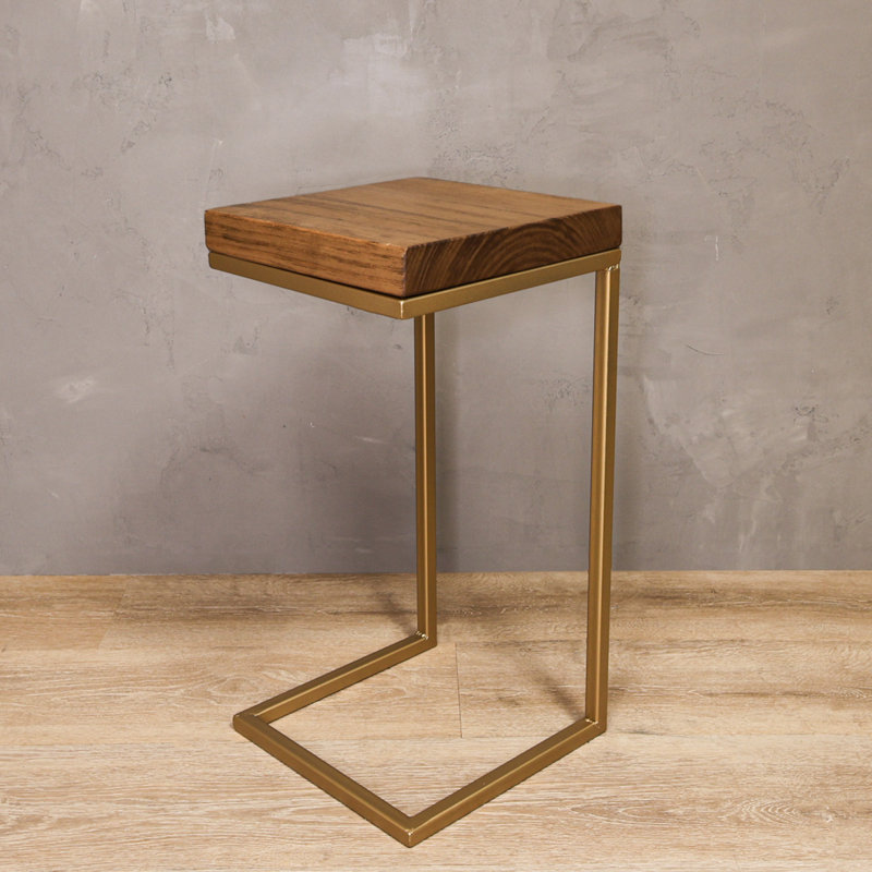C Shape Rustic Side Table, Brown/Gold