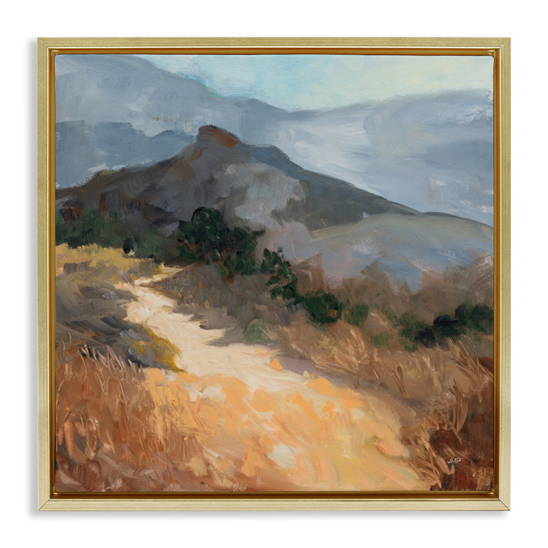 Cadre flottant Golden Trail Mountain View, design par Julia Purinton, H 18 po x l 18 po, Cadre flottant métallique doré