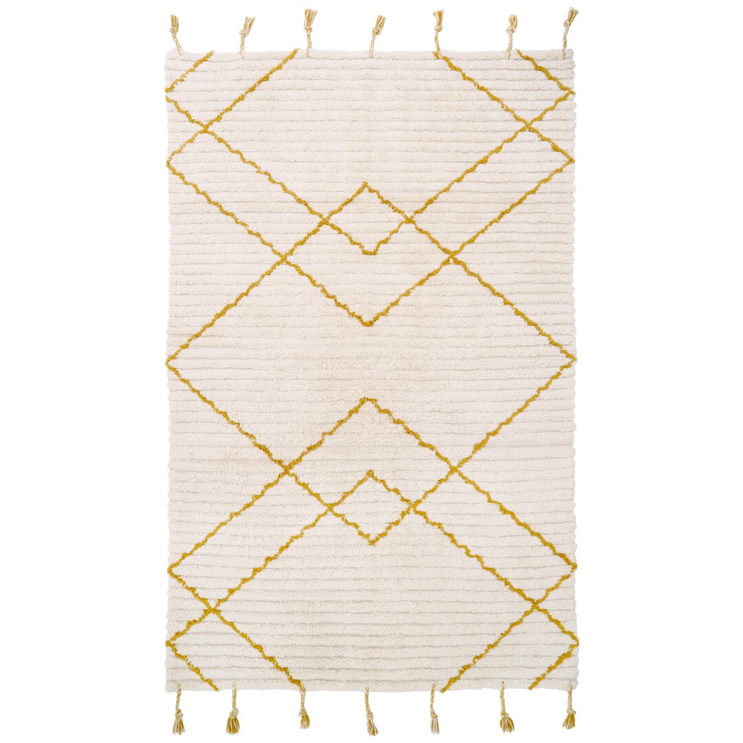 Handgefertigter Teppich Oney aus Baumwolle in Beige/Gold