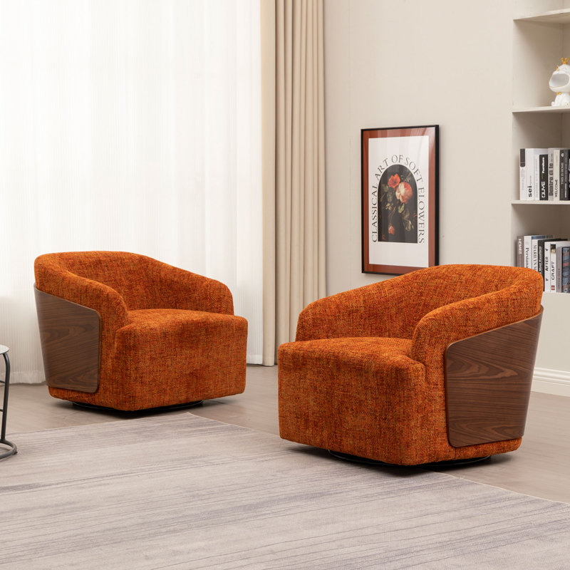 Andretta Linen Swivel Barrel Chair, Orange Linen
