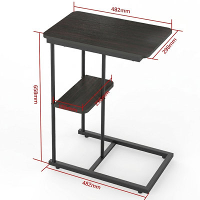 Table d'appoint en forme de C avec panier de rangement et plateau pour ordinateur portable