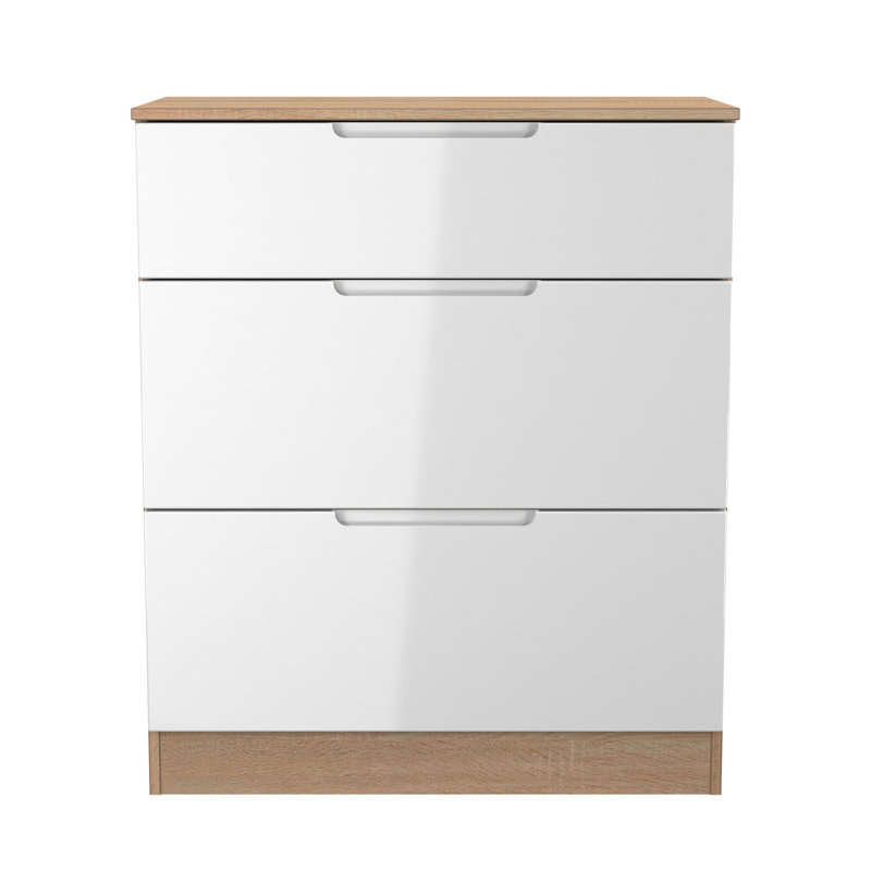 74 cm W Chest of 3 Drawers, White/Oak