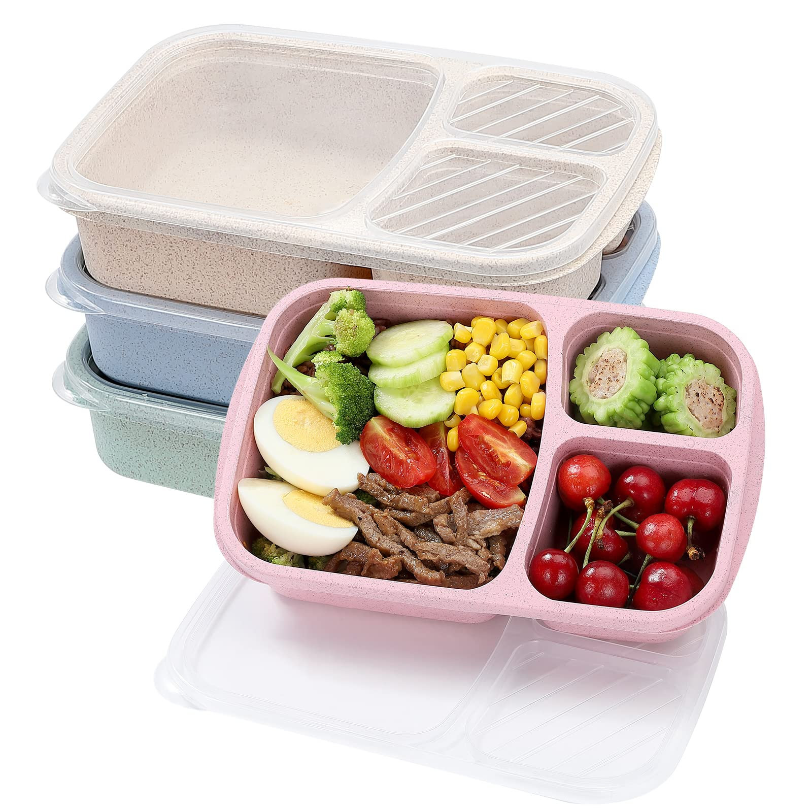 Prep & Savour Bento Lunch Box Set 3 Compartment Wheat Straw Meal Prep