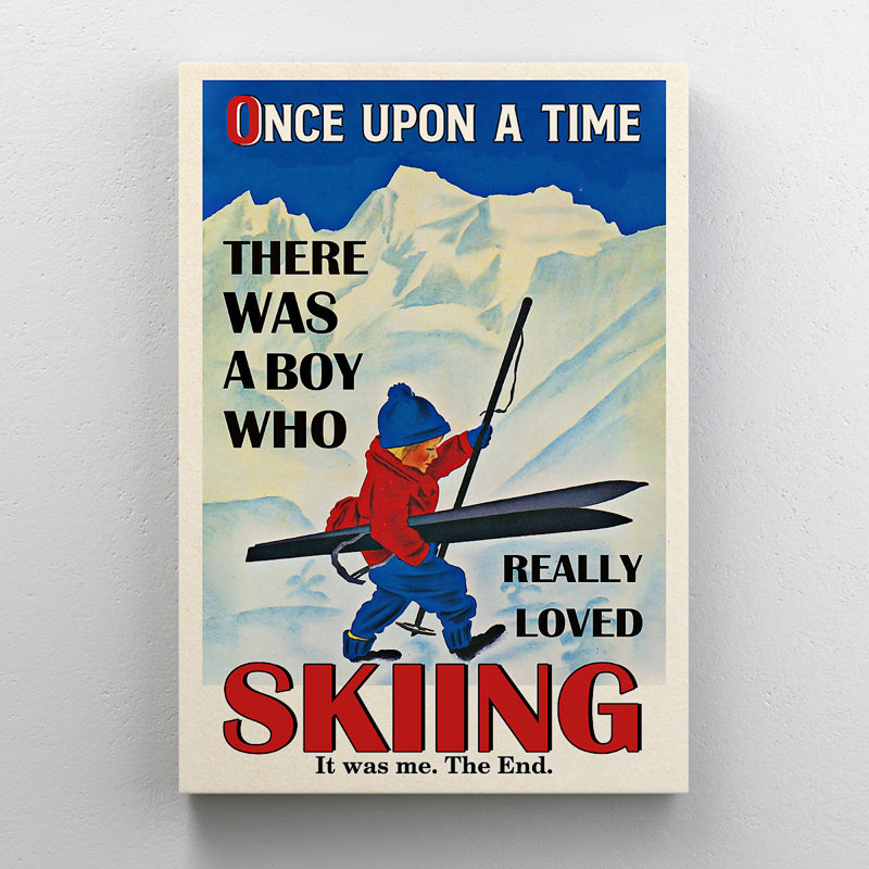 Bébé garçon faisant du ski sur la neige - Il était une fois un garçon qui aimait vraiment le ski - 1 pièce, reproduction d'art graphique sur toile tendue