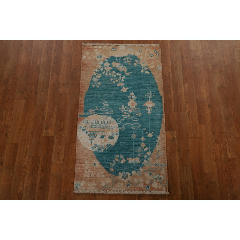 Tapis oriental géométrique Oushak noué à la main 2 x 4