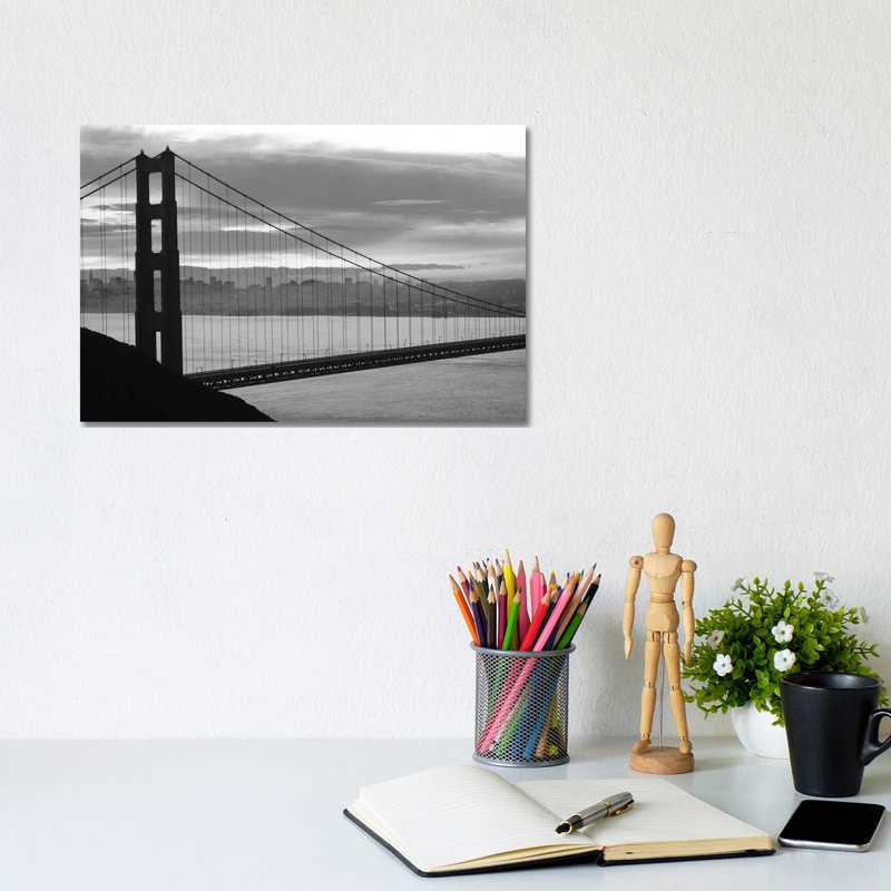 Silhouette Of Suspension Bridge At Dusk, Golden Gate Bridge, San Francisco, California, USA - Wrapped Canvas Print